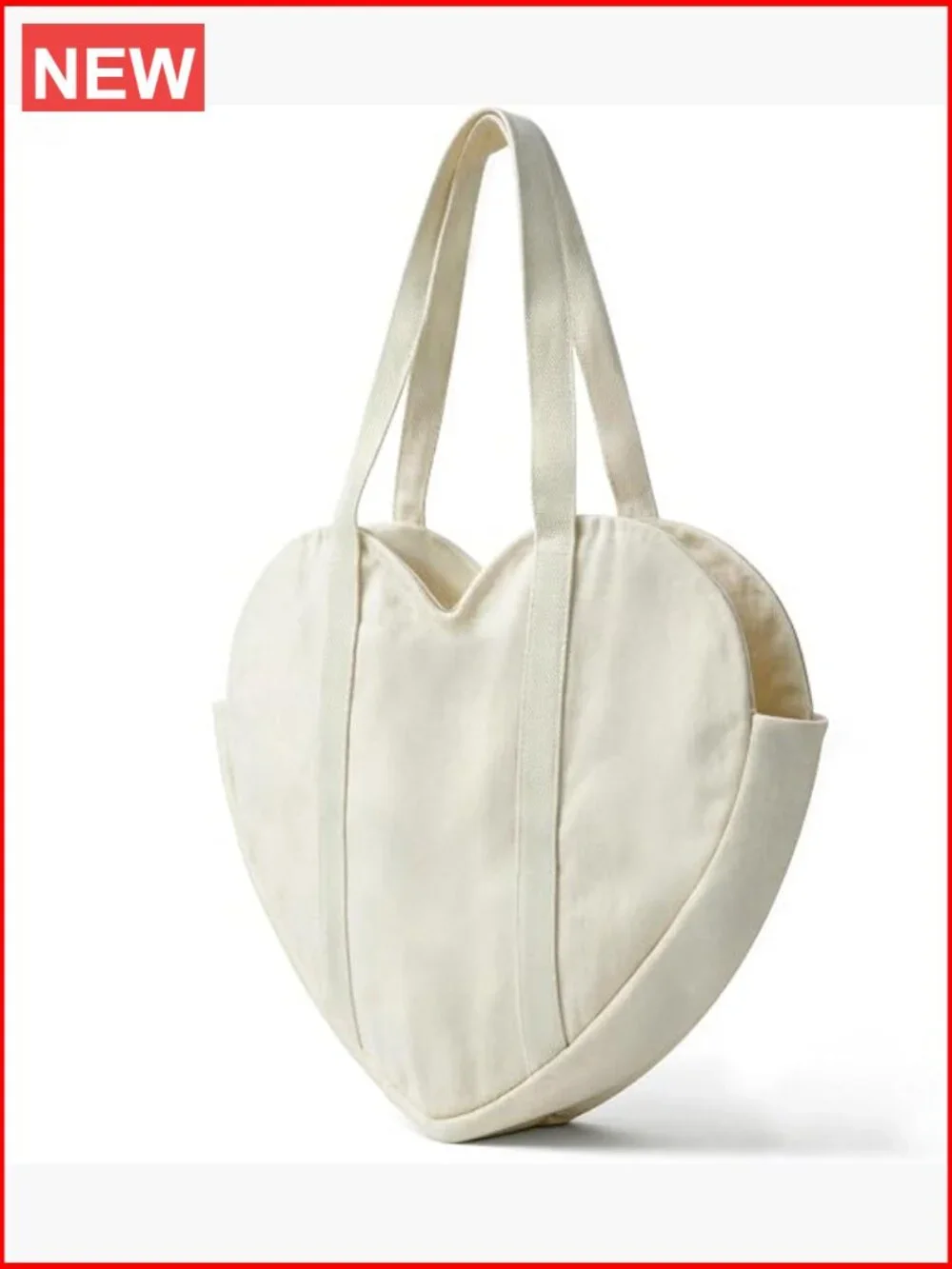 Heart Shaped Canvas Tote Bag with Pocket & Buckle, Reusable Grocery Bag